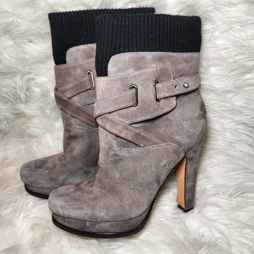 Joan & David Beesley Sweater Cuff Heeled Suede Booties